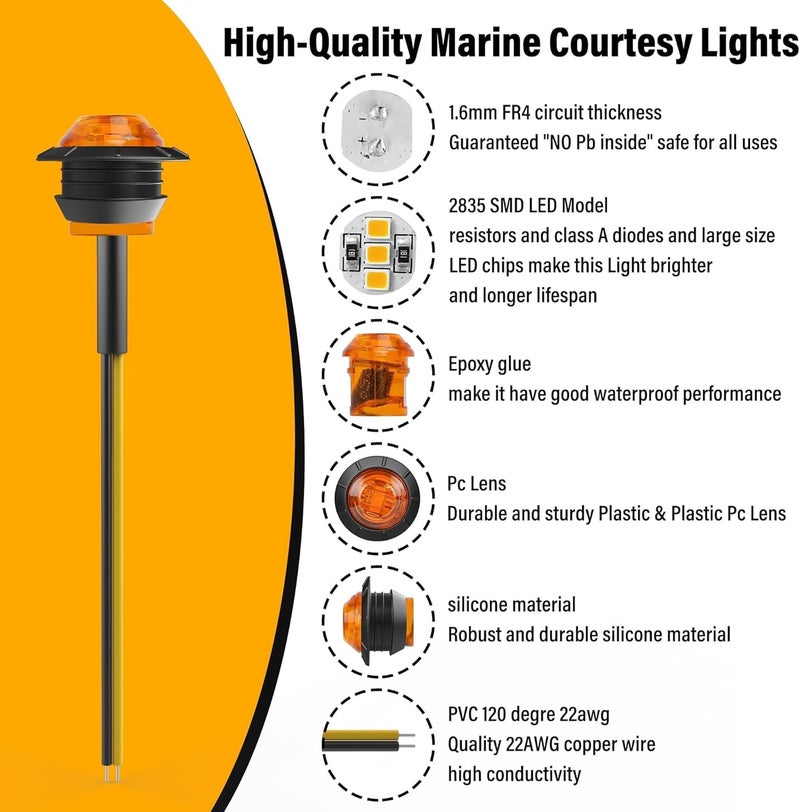 ALFU 20pcs 3/4" Round LED Trailer Side Marker Clearance Lights Front Rear Signal Marker Indicators Tail Light Waterproof for Boat Lorry Truck Pickup Bus RV Car Bus Van （Amber&Red） - Image 3